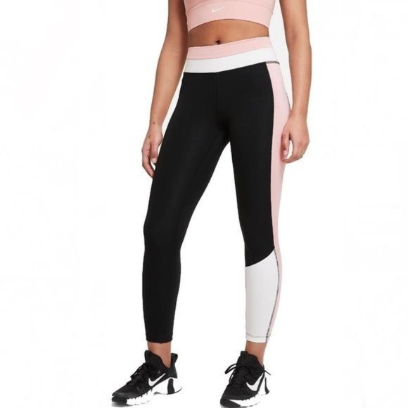 Nike Pants - The Nike One Tight Fit Mid Rise 7/8 Pink Black Neon Colorblock Legging